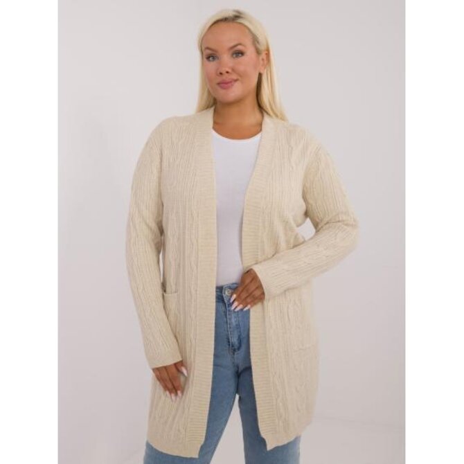 Dámský kardigan plus size světle béžový Béžová, XL/XXL