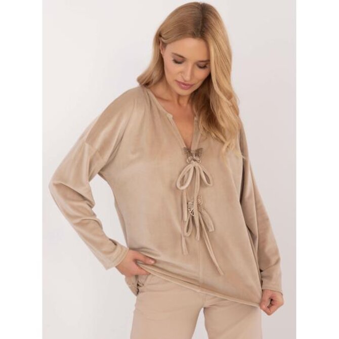 Béžová velurová halenka oversize s výstřihem do V Béžová, Univerzální