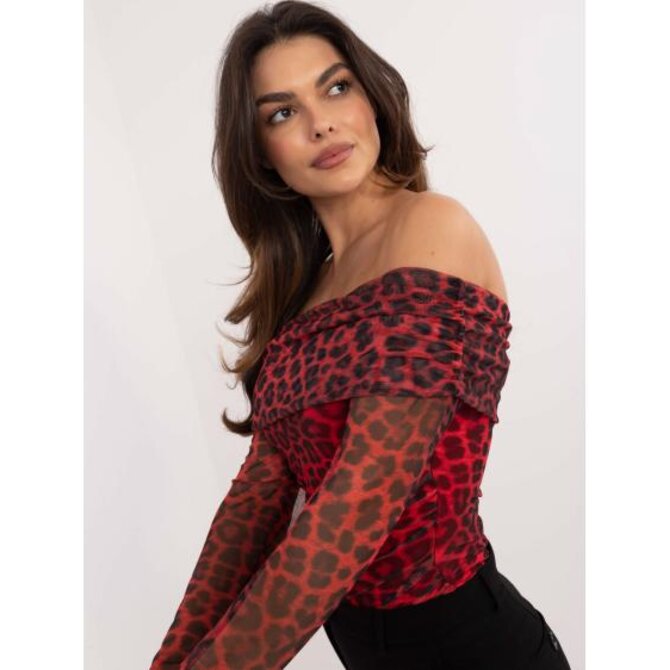 Červeno-černá halenka s leopardím vzorem a pruhy Červená, Univerzální