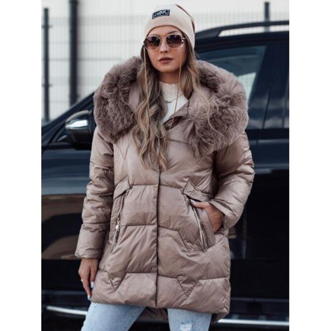 Dámská zimní bunda FROSTYFIT prošívaná s kapucí tmavě béžová Béžová, S