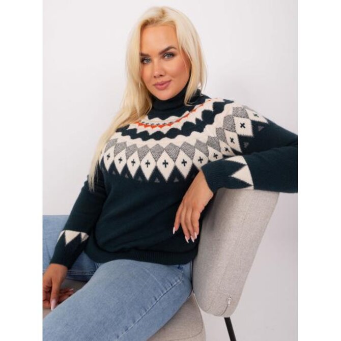 Dámský svetr s rolákem plus size CERHA tmavě zelený Tmavě zelená, L/XL