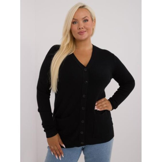 Dámský svetr s výstřihem do V plus size černý Černá, XXL/XXXL