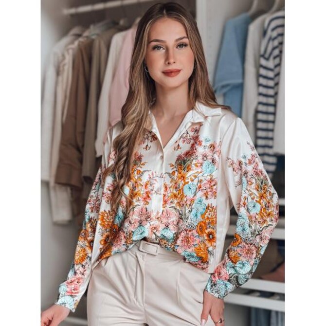 Dámská květovaná košile oversize BLOSSIVA světle béžová Béžová, Univerzální