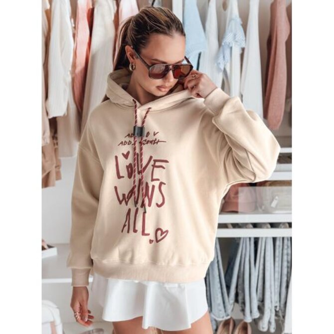 Dámská mikina oversize s kapucí LOVEWILL béžová Béžová, Univerzální