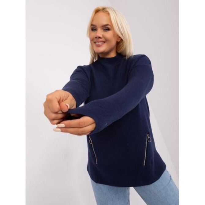 Dámský svetr s polovičním rolákem plus size LOREA námořnický modrý
