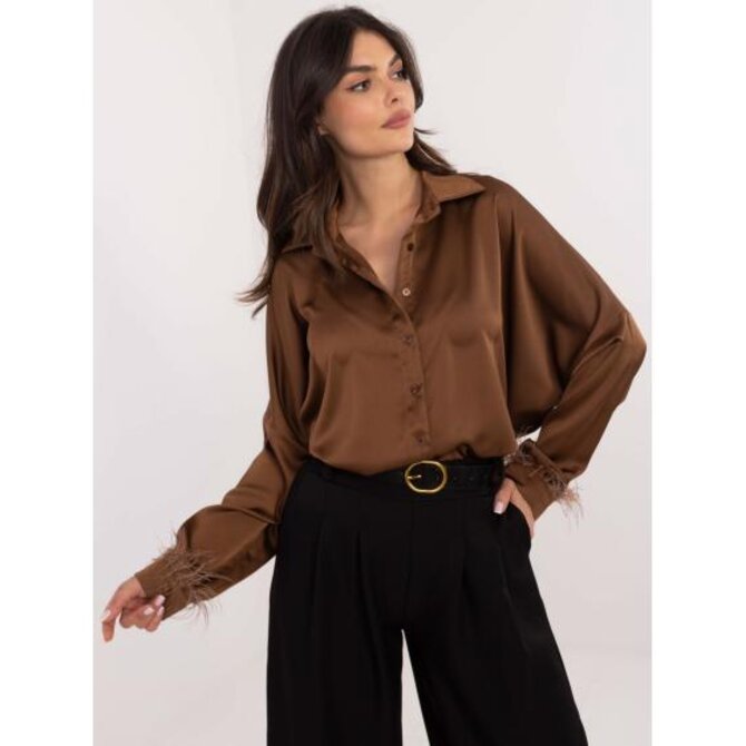 Hnědá elegantní oversize košile s rozparky Hnědá, Univerzální