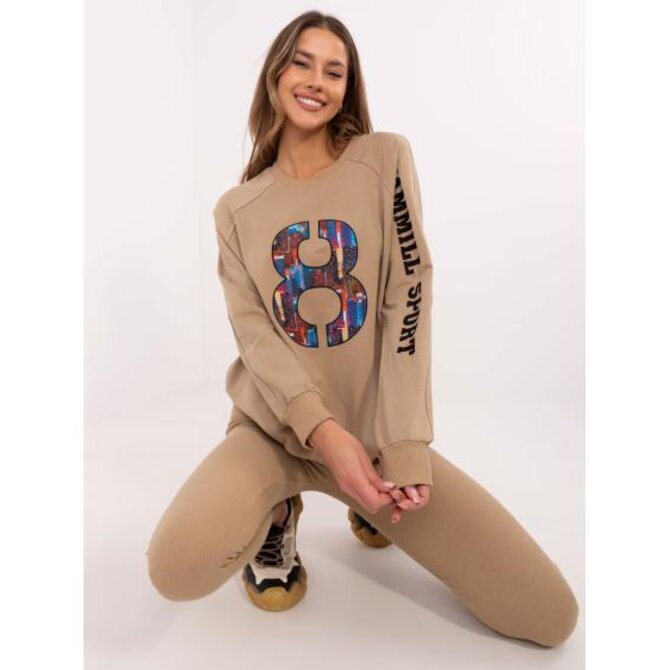 Tmavě béžová souprava s pruhovanými legínami Vícebarevný, Univerzální