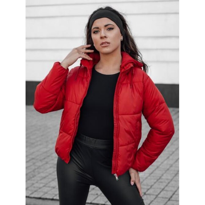 Dámská zimní krátká péřová bunda GLAMVO s kapucí červená Červená, XL