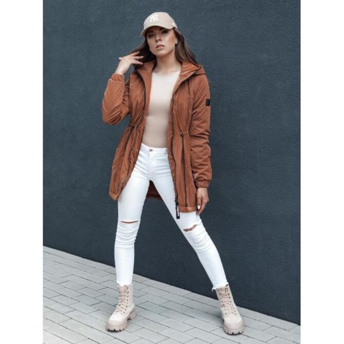 Dámská přechodová bunda parka s kapucí HENRY camel Karamelová, L