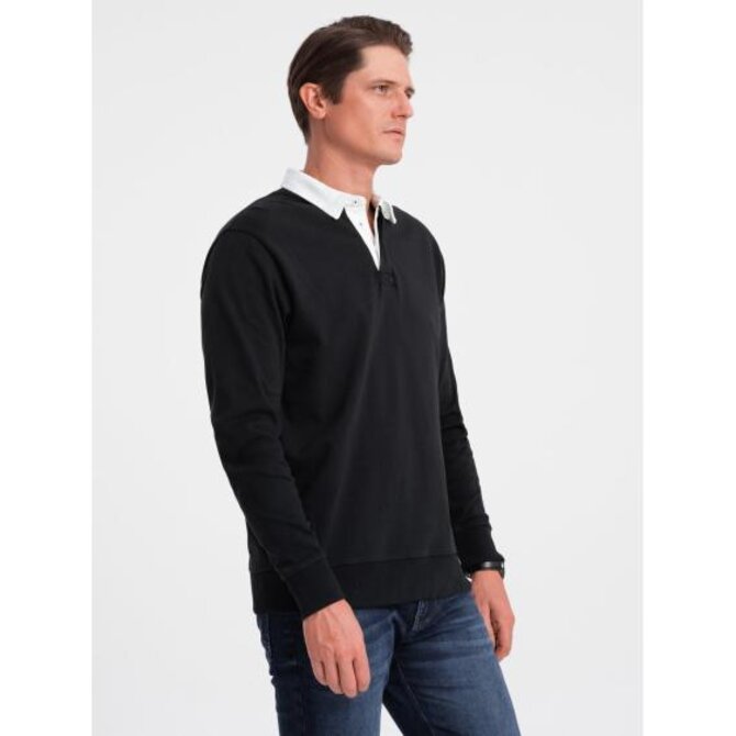 Pánský svetr s bílým polo límcem V6 OM-SSNZ-0132 černá Černá, S