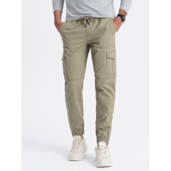 Pánské kalhoty JOGGERS s cargo kapsami na zip khaki