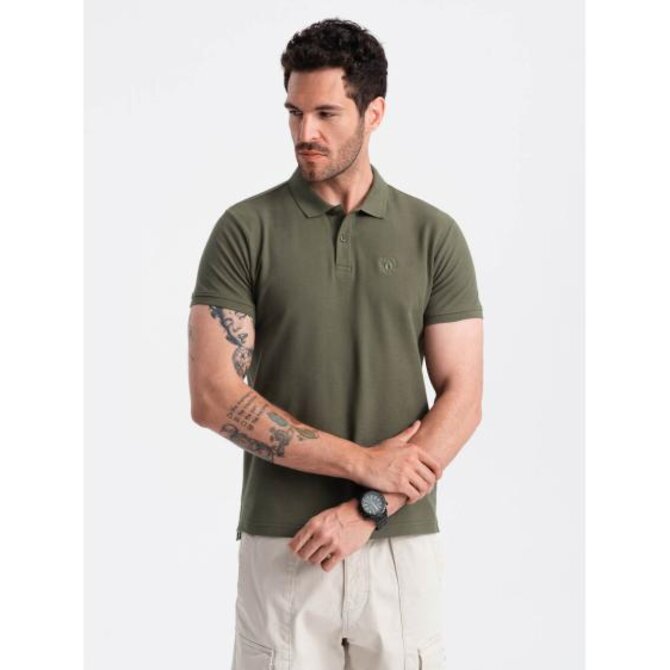 Pánská jednobarevná polokošile BASIC pique knit tmavě olivově zelená