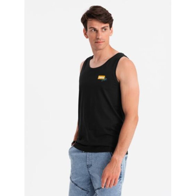 Pánské bavlněné tílko s potiskem Summer Vibe černé V1 OM-TSTT-0191