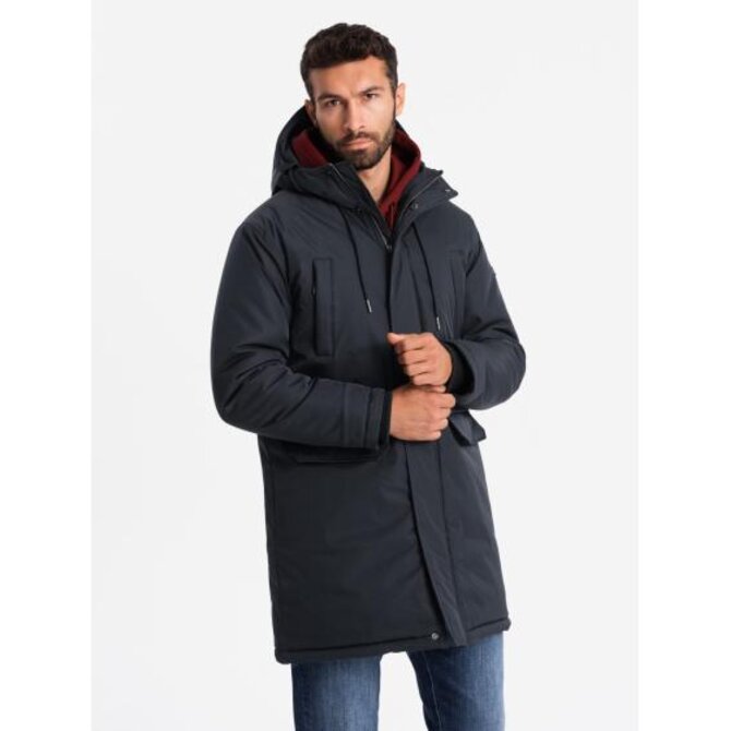 Pánská klasická dlouhá bunda parka- černá V6 Černá, S