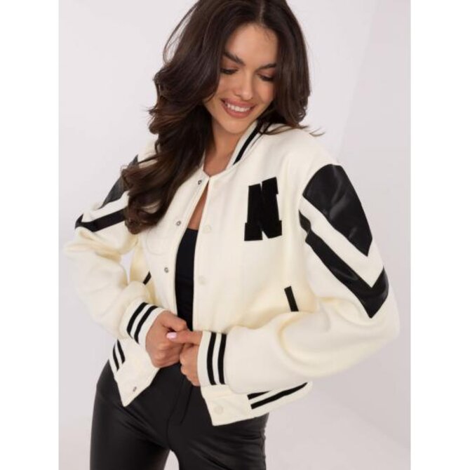 Bunda bomber v barvě ecru s koženými vsadkami v barvě ecru Ecru, L/XL