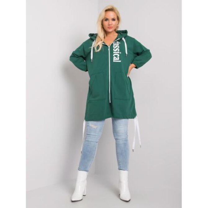 Dámská mikina plus size STACY s kapucí bez zipu tmavě zelená Tmavě zelená, Univerzální
