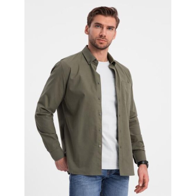 Pánská bavlněná košile REGILAR FIT s kapsou V4 OM-SHOS-0153 khaki Khaki, S