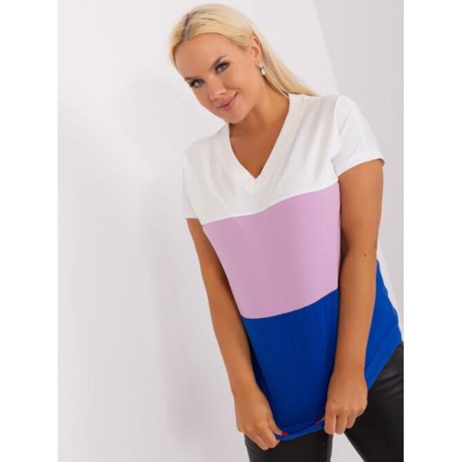 Dámská halenka pruhovaná plus size ANGELA ecru a modrá Modrá, Univerzální