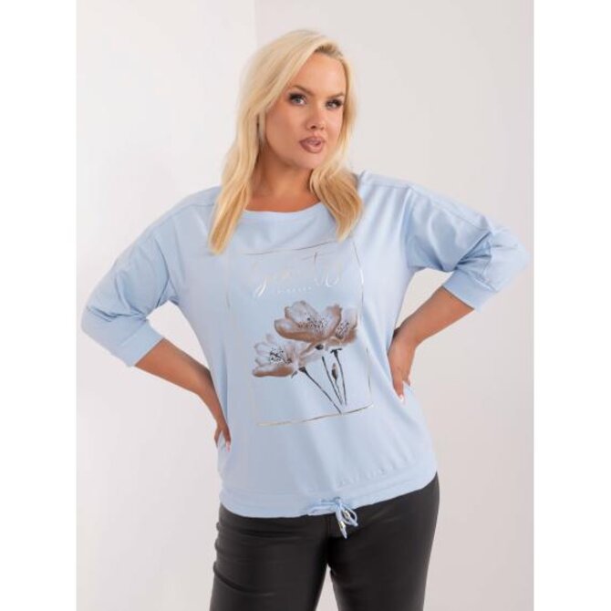 Dámská halenka plus size bavlněná s vázáním světle modrá Světle modrá, Univerzální