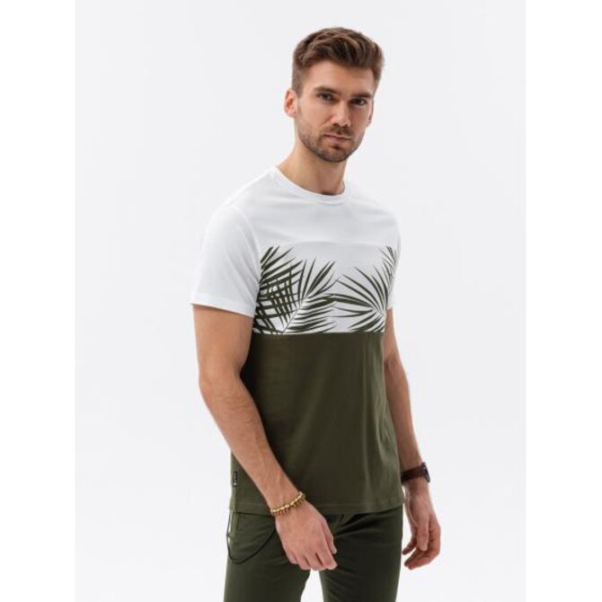 Pánské tričko s potiskem khaki V2 S1641 Khaki, XXL