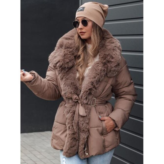 Dámská zimní bunda FURSOFT prošívaná s kapucí tmavě béžová