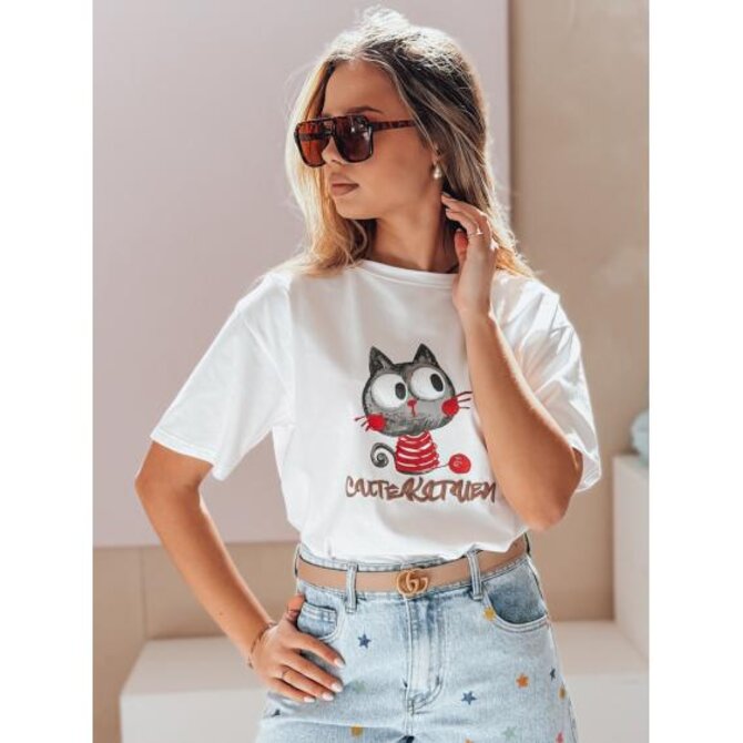 Dámské tričko oversize s kočičkou CUTE KITTEN bílá Bílá, Univerzální