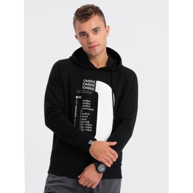 Pánská mikina HOODIE s potiskem V3 OM-SSPS-0152 černá Černá, L