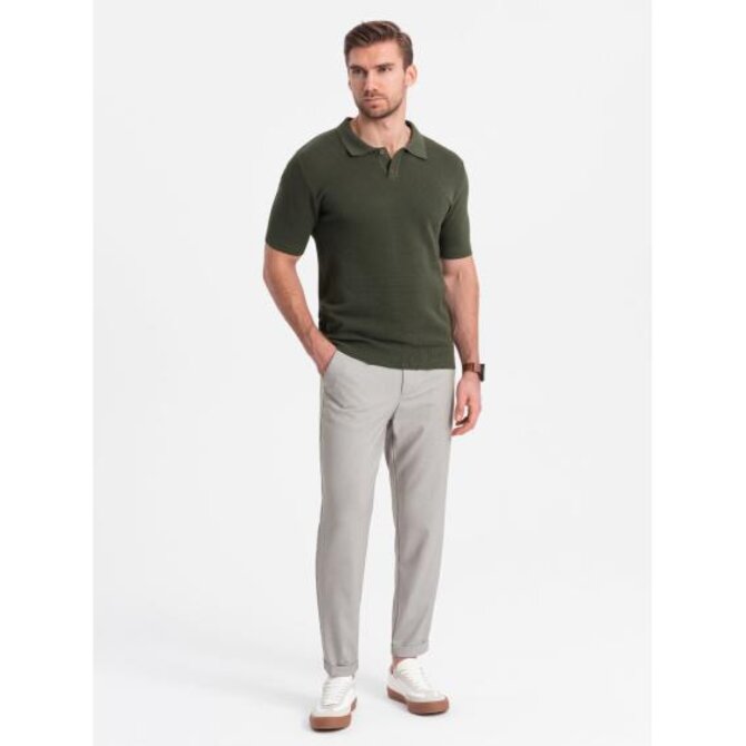 Pánské chino kalhoty s elastickým pasem V1 OM-PACP-0157 světle šedé Šedá, M