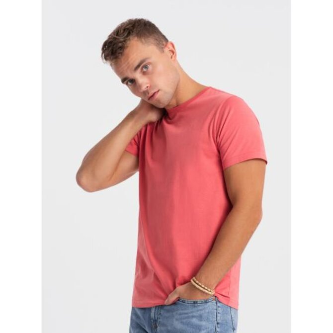 Pánské klasické bavlněné tričko BASIC V11 OM-TSBS-0146 růžové Růžová, M