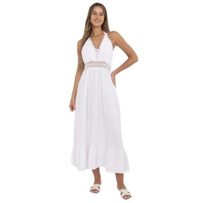 Bílé mušelínové šaty v boho stylu s krajkou Bílá, Univerzální
