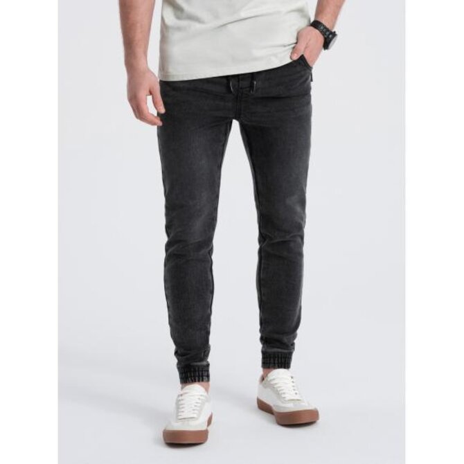 Pánské džínové kalhoty JOGGER SLIM FIT grafitové Tmavě šedá, L