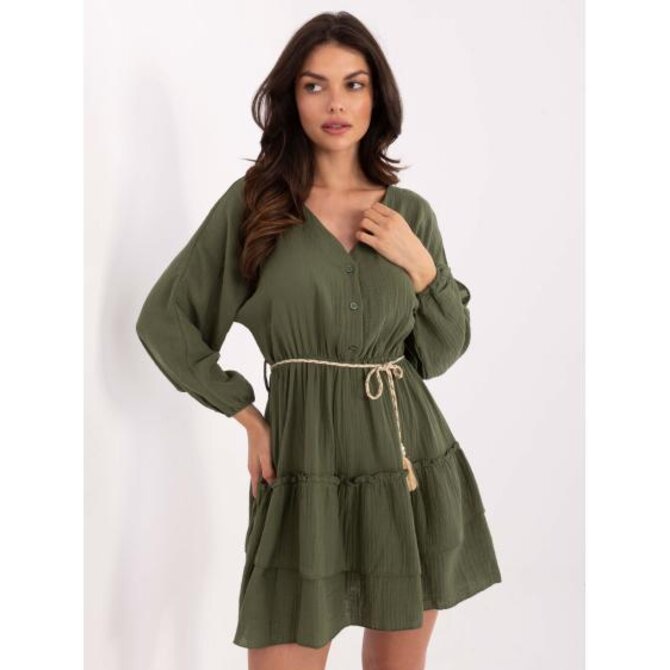 Mušelínové šaty s nafouknutými rukávy khaki Khaki, Univerzální