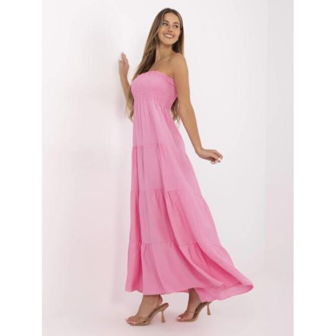 Růžové maxi šaty bandeau s viskózou Růžová, Univerzální