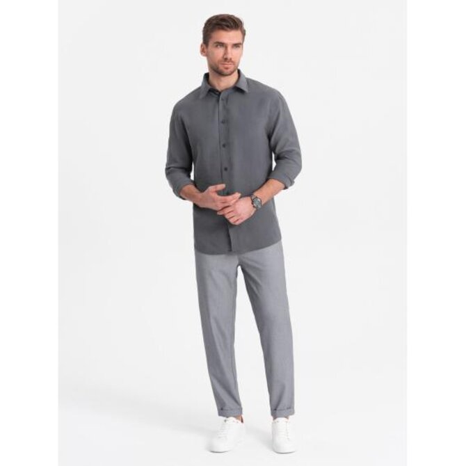 Pánské chino kalhoty s elastickým pasem V2 OM-PACP-0157 šedé Šedá, XL