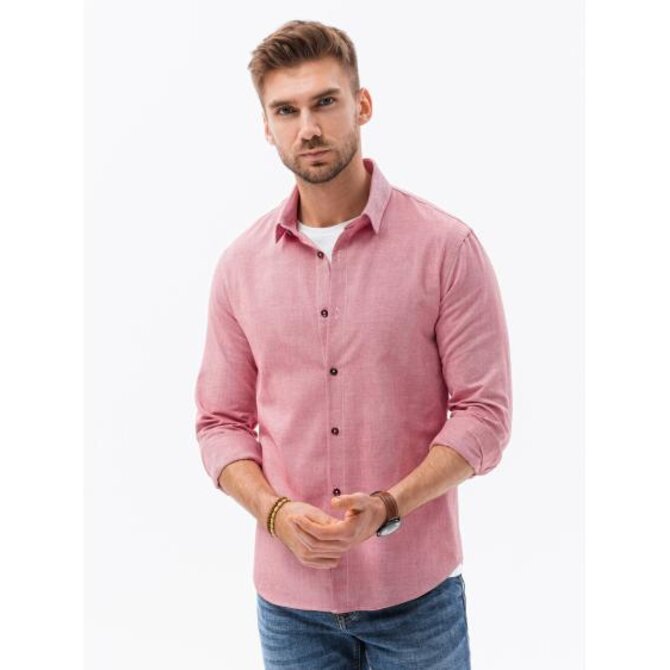 Pánská košile s dlouhým rukávem SLIM FIT červená Červená, XXL