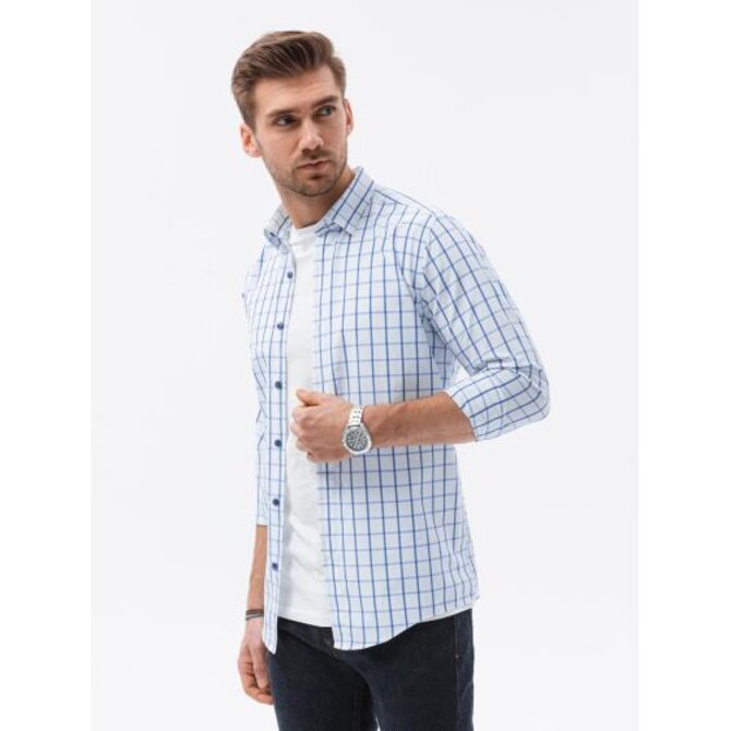 Pánské tričko s dlouhým rukávem REGULAR FIT bílá/modrá Modrá, XL