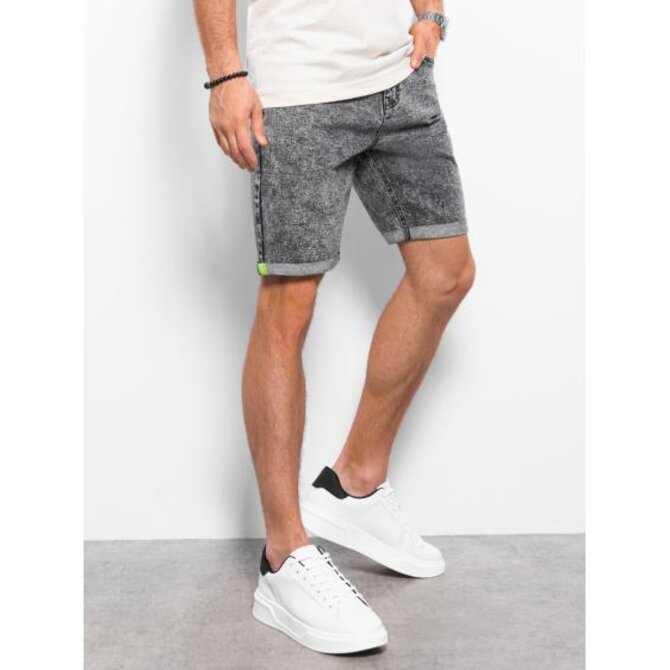Pánské džínové mramorované šortky V2 OM-SRDS-0117 šedé Šedá, XL