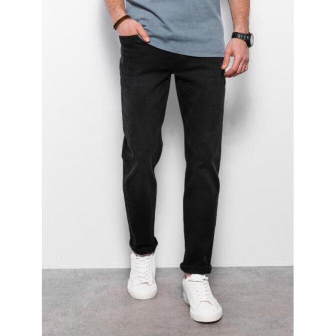 Pánské džínové kalhoty s žebrováním REGULAR FIT černé V2 OM-PADP-0102 Černá, S