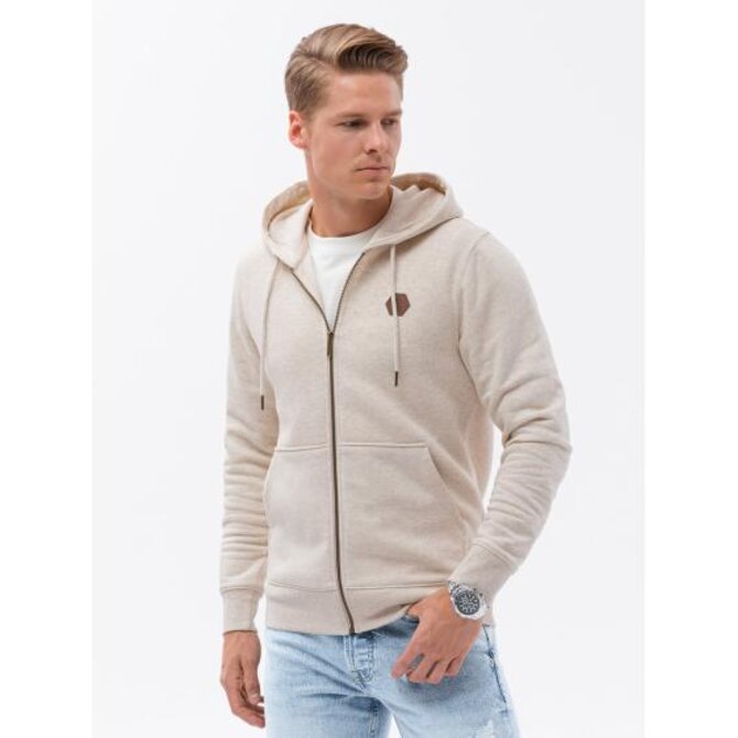 Pánská mikina HOODIE krémový melír V1 OM-SSZP-0116 Krémová, XXL