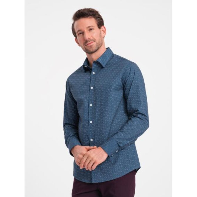 Pánská bavlněná vzorovaná košile SLIM FIT modrá Modrá, S