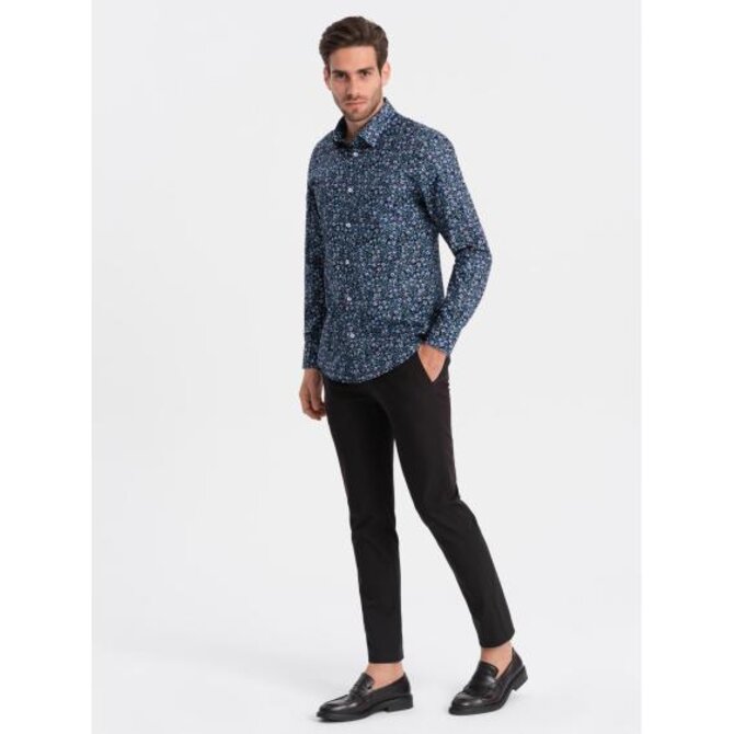 Pánská bavlněná košile SLIM FIT se vzorem tmavě modrá Námořnická modrá, L