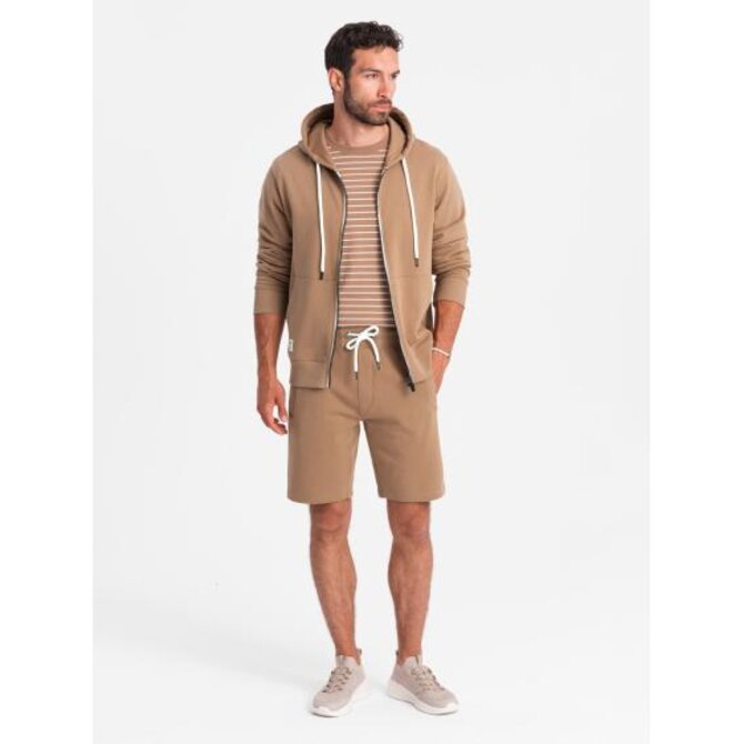 Męski komplet dresowy bluza rozpinana + szorty - brązowy V2 Z76 Hnědá, S