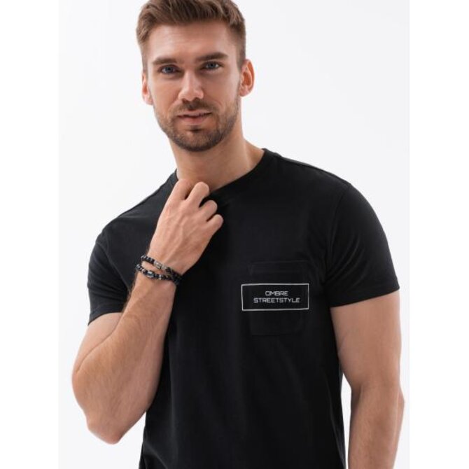 Pánské bavlněné tričko Ombre Streetstyle s potiskem kapes černé V1 OM-TSCT-0108 Černá, L