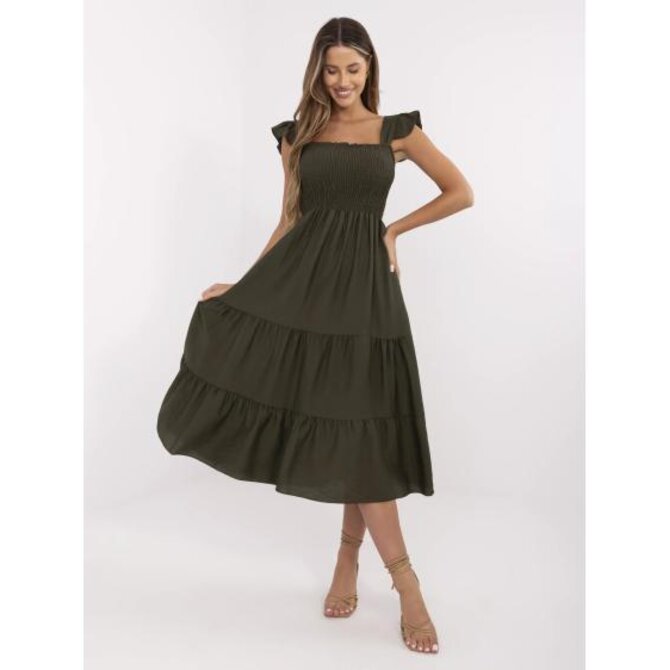 Khaki midi šaty s elastickými záhyby Khaki, Univerzální