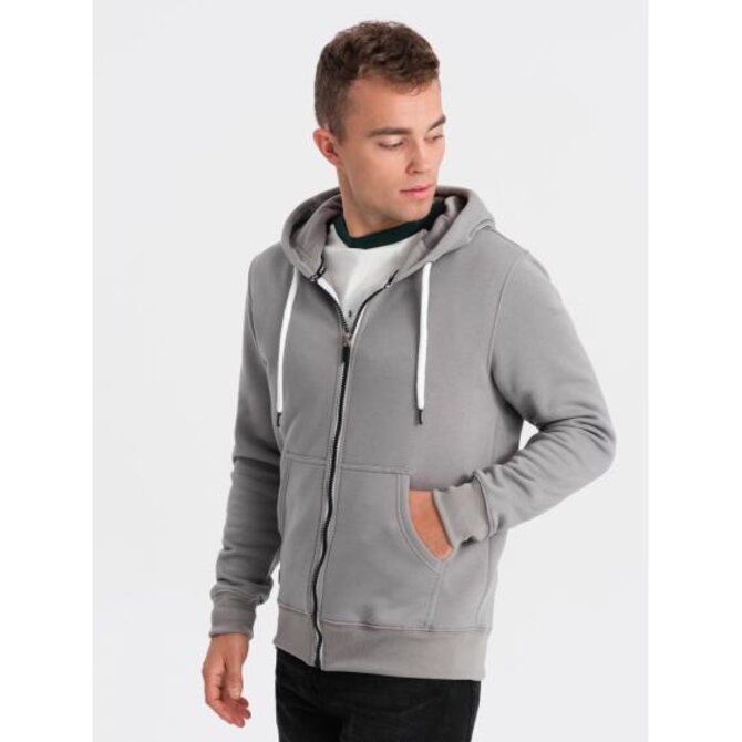 Pánská mikina na zip s kapucí BASIC šedá Šedá, L