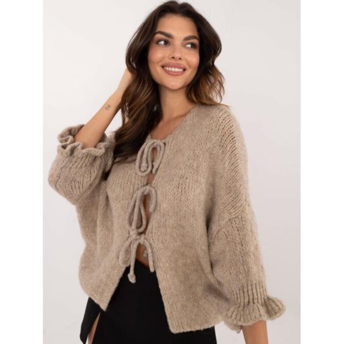 Dámský svetr oversize s 3/4 rukávy tmavě béžový Vícebarevný, Univerzální