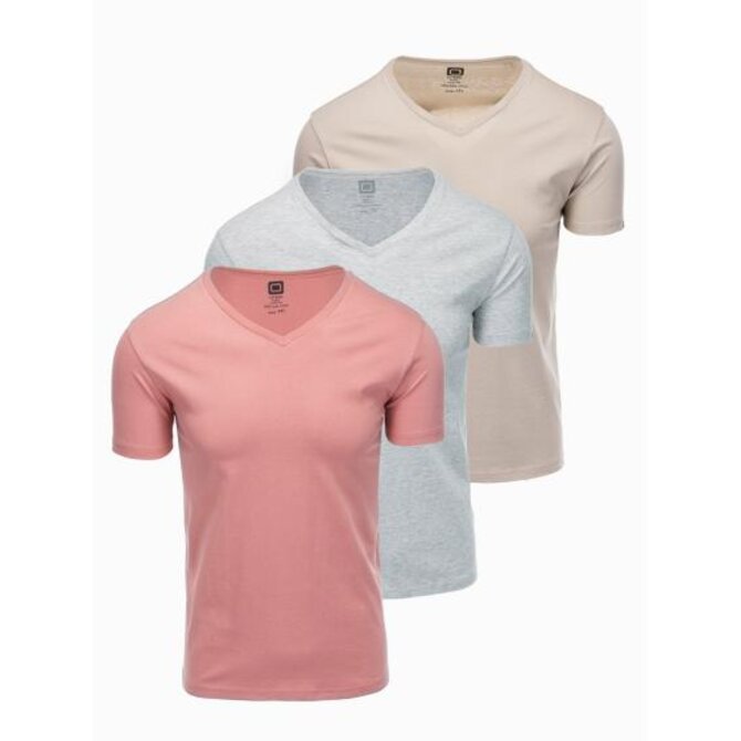 Sada bavlněných triček V-NECK 3-pack V13 Z29 mix Růžová, XXL