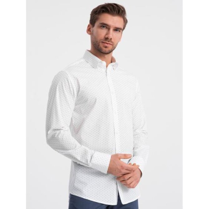 Pánská bavlněná košile SLIM FIT s mikro vzorem bílá Bílá, XXL
