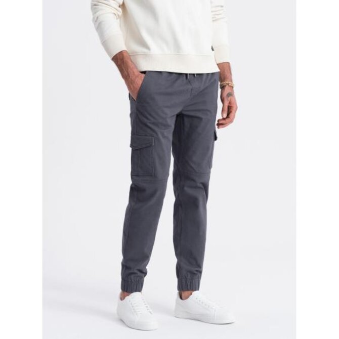 Pánské kalhoty JOGGERS s cargo kapsami na zip grafitová Tmavě šedá, M