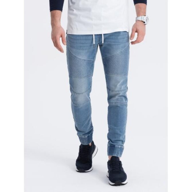 Pánské džínové kalhoty JOGGER FIT s prošíváním modré Modrá, S